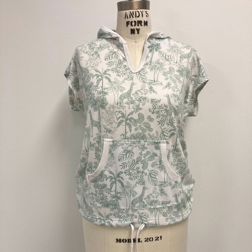 Unique Giraffe Toile Print Hooded Short Sleeve Sweatshirt